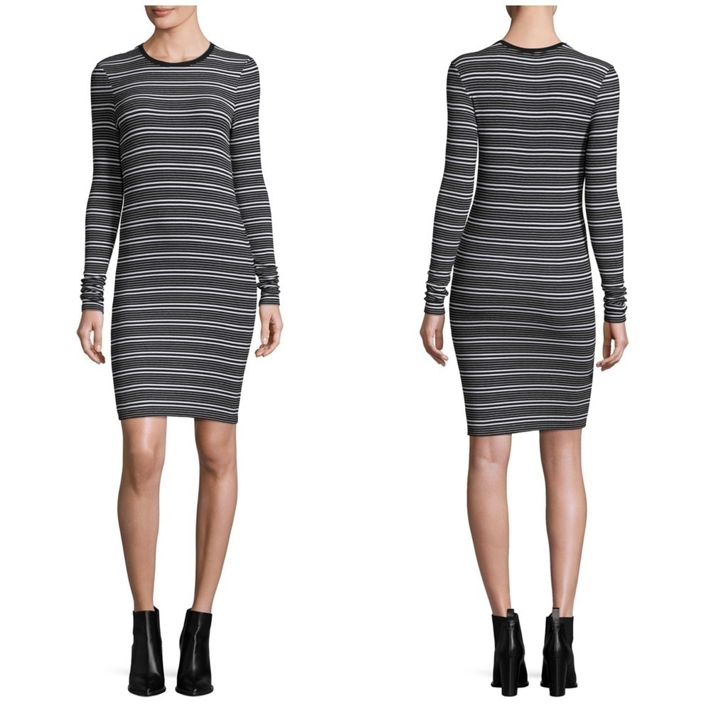 ATM Anthony Thomas Melillo Striped Long Sleeve Bodycon Dress Black White Size S